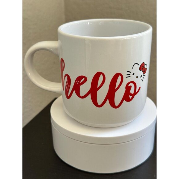 Hello Kitty Script Face Mug | 13 oz Ceramic | Stackable Sanrio Cup | Pre-Loved - Picture 2 of 7